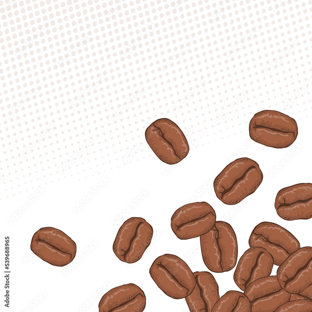 Roasted coffee beans. Delicious and aromatic hot coffee drink. Cartoon vector illustration isolated on white background. Hand drawn sketch Roasted coffee beans. Delicious and aromatic hot coffee drink. Cartoon vector illustration isolated on white background. Hand drawn sketch