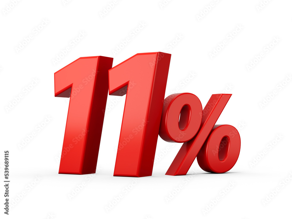 3d Red 11% Eleven Percent Sign on White Background 3d illustration 3d Red 11% Eleven Percent Sign on White Background 3d illustration