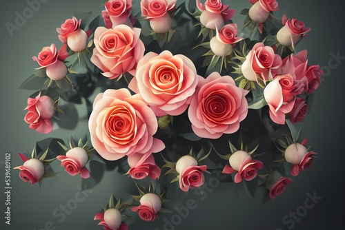 beautiful pink roses isolated on background, 3D rendering, raster illustration.