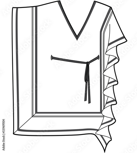 womens short kaftan tunic dress flat sketch vector illustration technical cad drawing template. photo
