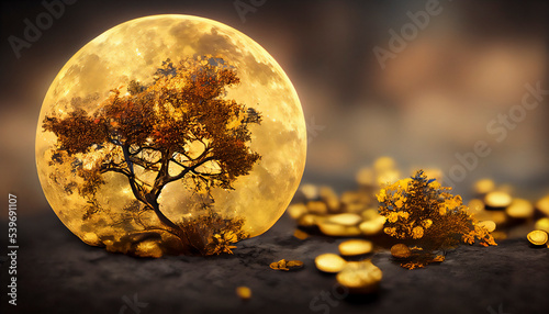 golden moon and tree