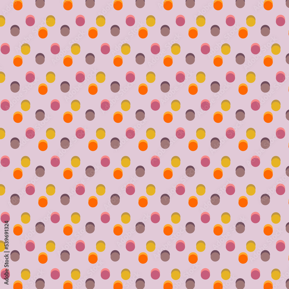 Polka dot  pattern filled circles of the same size  commonly children's clothing, toys, furniture, ceramics or background.purple yellow two tone of art polka dot seamless pink background
