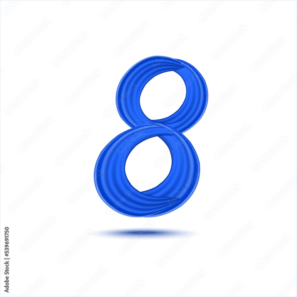 Number 8 of realistic blue paint brush strokes. Numbers isolated on a white background. Number eight written smears by dark blue paint. Vector illustration EPS 10 Number 8 of realistic blue paint brush strokes. Numbers isolated on a white background. Number eight written smears by dark blue paint. Vector illustration EPS 10