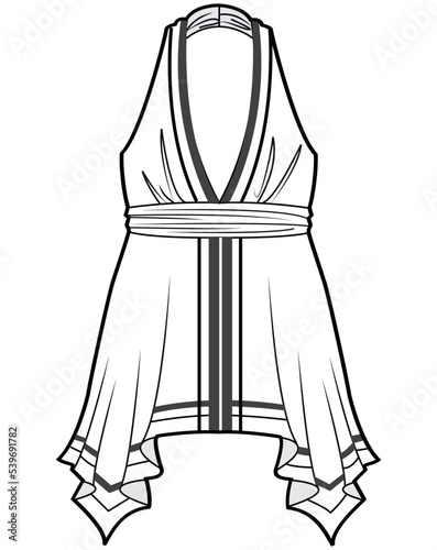 womens handkerchief top fashion flat sketch vector illustration.