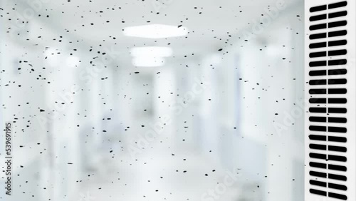 Dust or dirt from the ventilation grill in the office. The concept of indoor air pollution. Allergic pathogen. Animated 4K video.