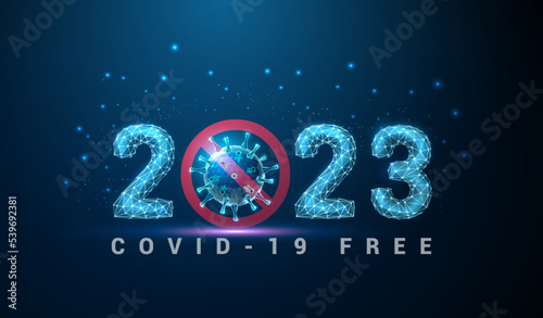 Abstract Happy 2023 New Year greeting card with coronavirus