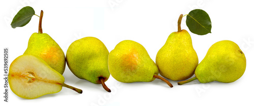 Pears with leaf on white background