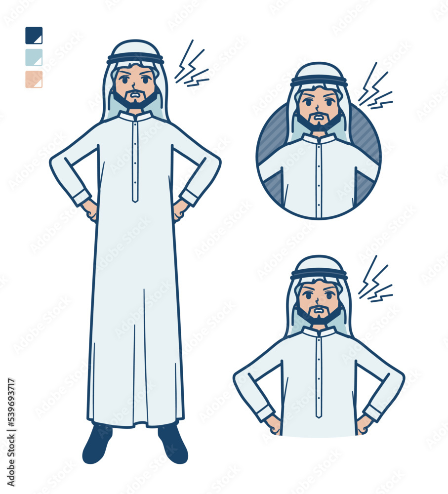 白い衣装を着たアラビア人男性が怒っているイラスト 白い衣装を着たアラビア人男性が怒っているイラスト