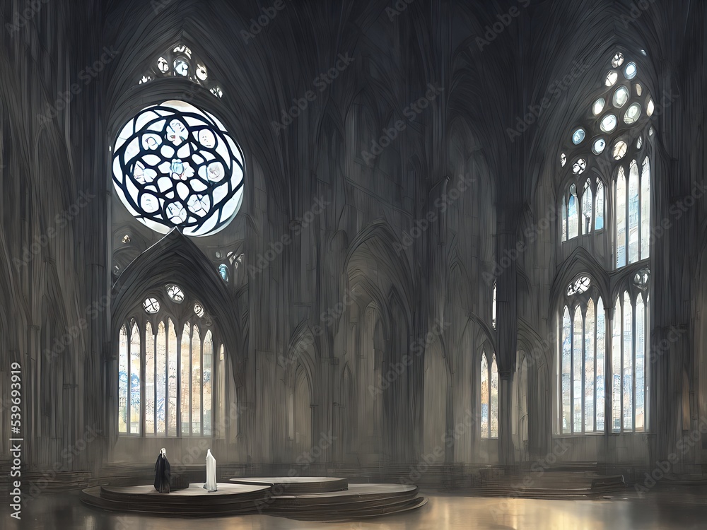 Elven rose windows in fantasy church
