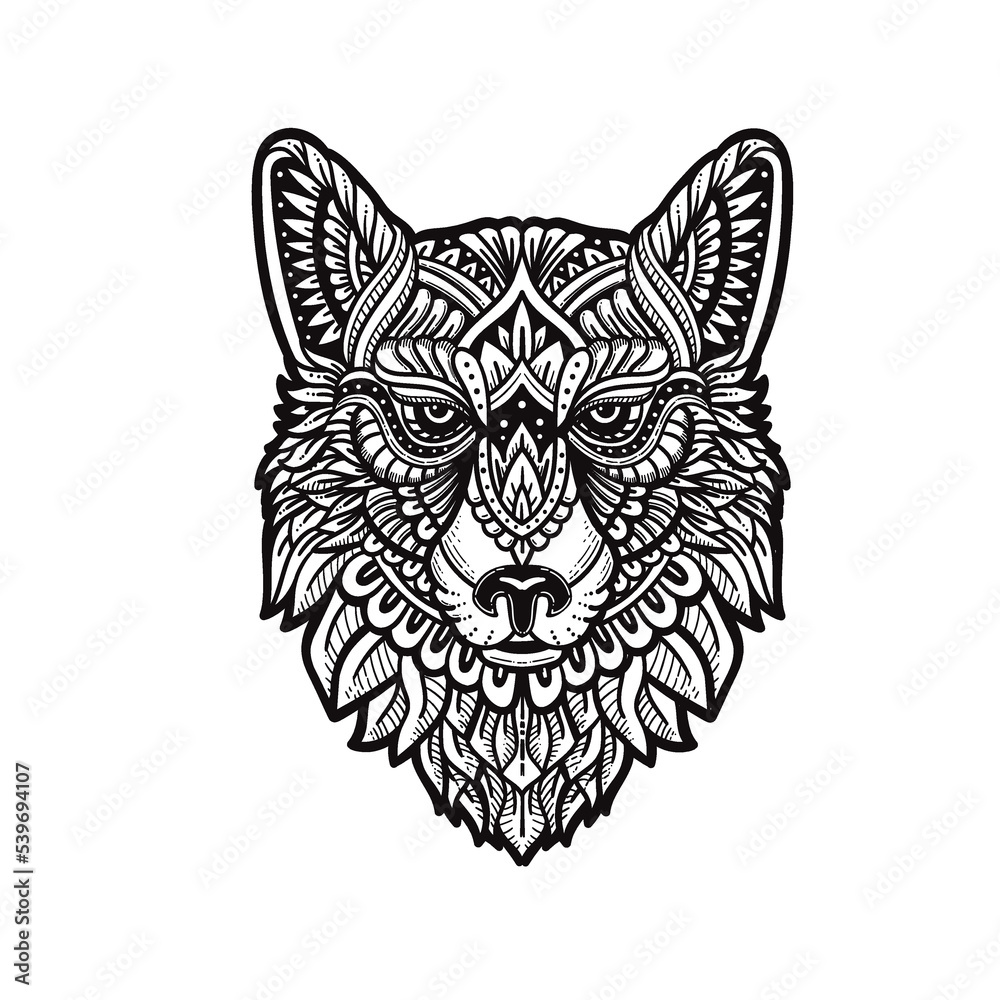 Obraz premium hand drawn wolf head zentagle vector