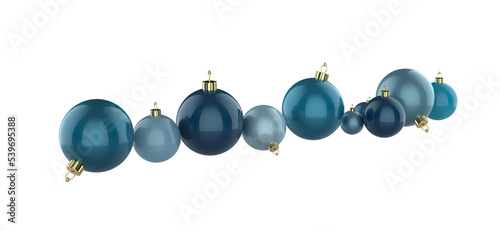 diagonal row of glossy teal shades and silver christmas balls no shadow 3D-illustration banner photo
