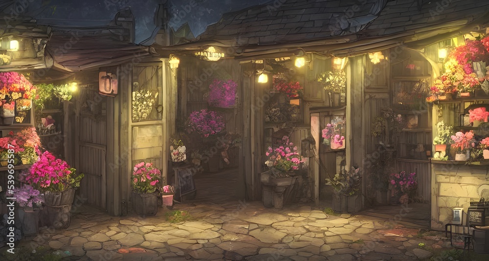 Obraz premium 煌びやかな夜に営む花屋_32