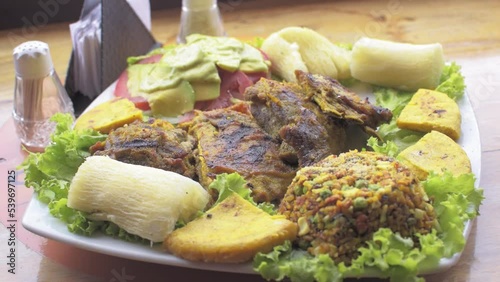 Typical traditional food , meat and rice from san gil colombia pepitoria photo
