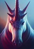 Hyper-realistic vertical illustration of a fantastic unicorn