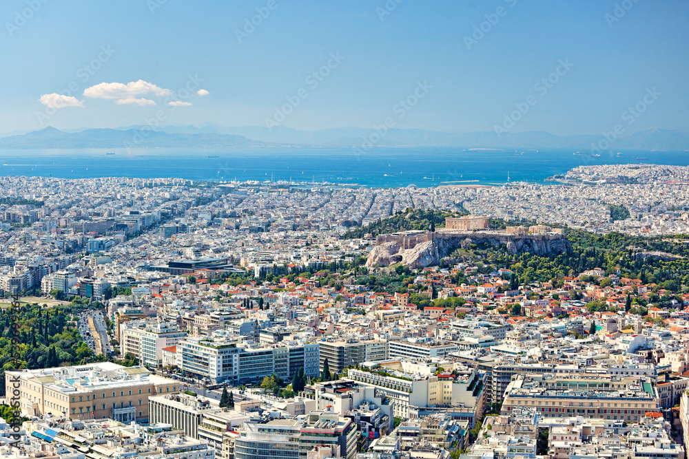 Athens from lycabettus hill with a view of the Parthenon on the Acropolis, Greece