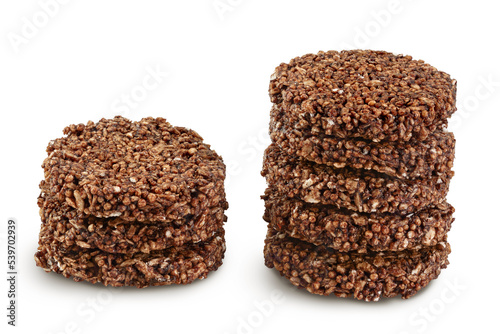 amaranth cookies with carob isolated on white background with full depth of field. Healthy food.