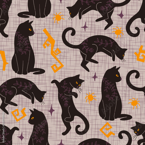 Black Cats Halloween Vector Seamless Pattern