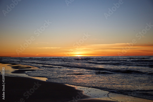 View on a sunset under the sea, seaside selective focus