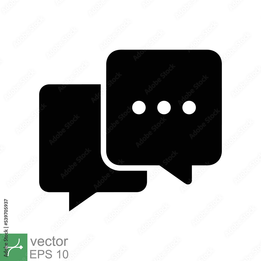 Chat icon. Simple solid style. Speech bubble, conversation, dialog, forum, discussion, message, help, chatting concept. Glyph vector illustration isolated on white background. EPS 10. Chat icon. Simple solid style. Speech bubble, conversation, dialog, forum, discussion, message, help, chatting concept. Glyph vector illustration isolated on white background. EPS 10.