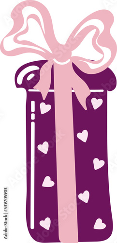 Hand drawn gift box  with tied bow. Doodle cartoon style