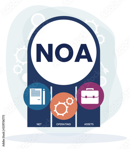 NOA - Net Operating Assets acronym. business concept background. vector illustration concept with keywords and icons. lettering illustration with icons for web banner, flyer, landing