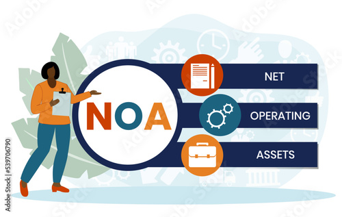 NOA - Net Operating Assets acronym. business concept background. vector illustration concept with keywords and icons. lettering illustration with icons for web banner, flyer, landing