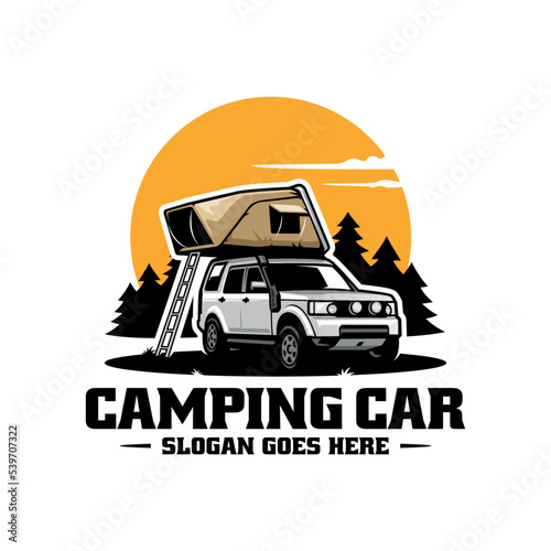 camping car with roof top tent logo vector