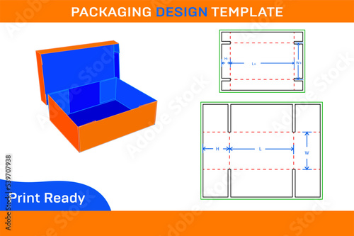 resizable corrugated carton box FEFCO-306 standard box 3D render and dieline template