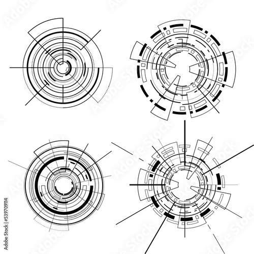 Vector sci-fi HUD futuristic. Fantastic circle technical drawing. Technology abstract circle design element.