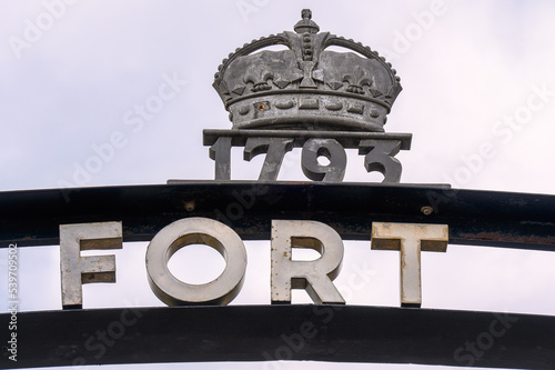 Photography Metallic sign at the entrance of Fort York garrison in Toronto, Canada