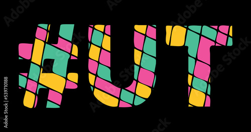 UT Hashtag. Tricolor isolated letters from contrast flowing fluid shapes. 3 colored Hashtag #UT is abbreviation for the US American state Utah for social network, web resources, mobile app