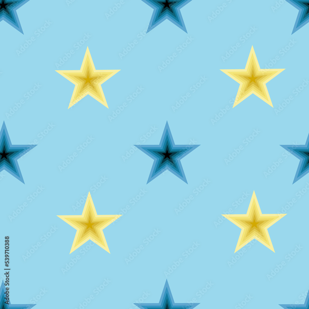 Seamless stars vector illustration. Pattern with 3d blue and yellow star. Creative design for wallpaper and print bed linen. Seamless stars vector illustration. Pattern with 3d blue and yellow star. Creative design for wallpaper and print bed linen.