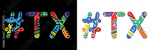 TX Hashtag. Multicolored bright isolate curves doodle letters. Hashtag #TX is abbreviation for the US American state Texas. Set for social network, web resources, mobile apps.