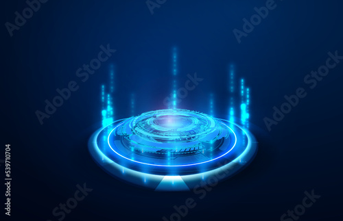 Fantastic circle holograms, magic portals, futuristic podium for show product. Round teleport or magic portal isolated on checkered background. Magic portal,circle teleport podium. Vector illustration