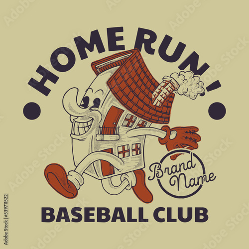 Photography Cartoon emblem of running home mascot with retro style