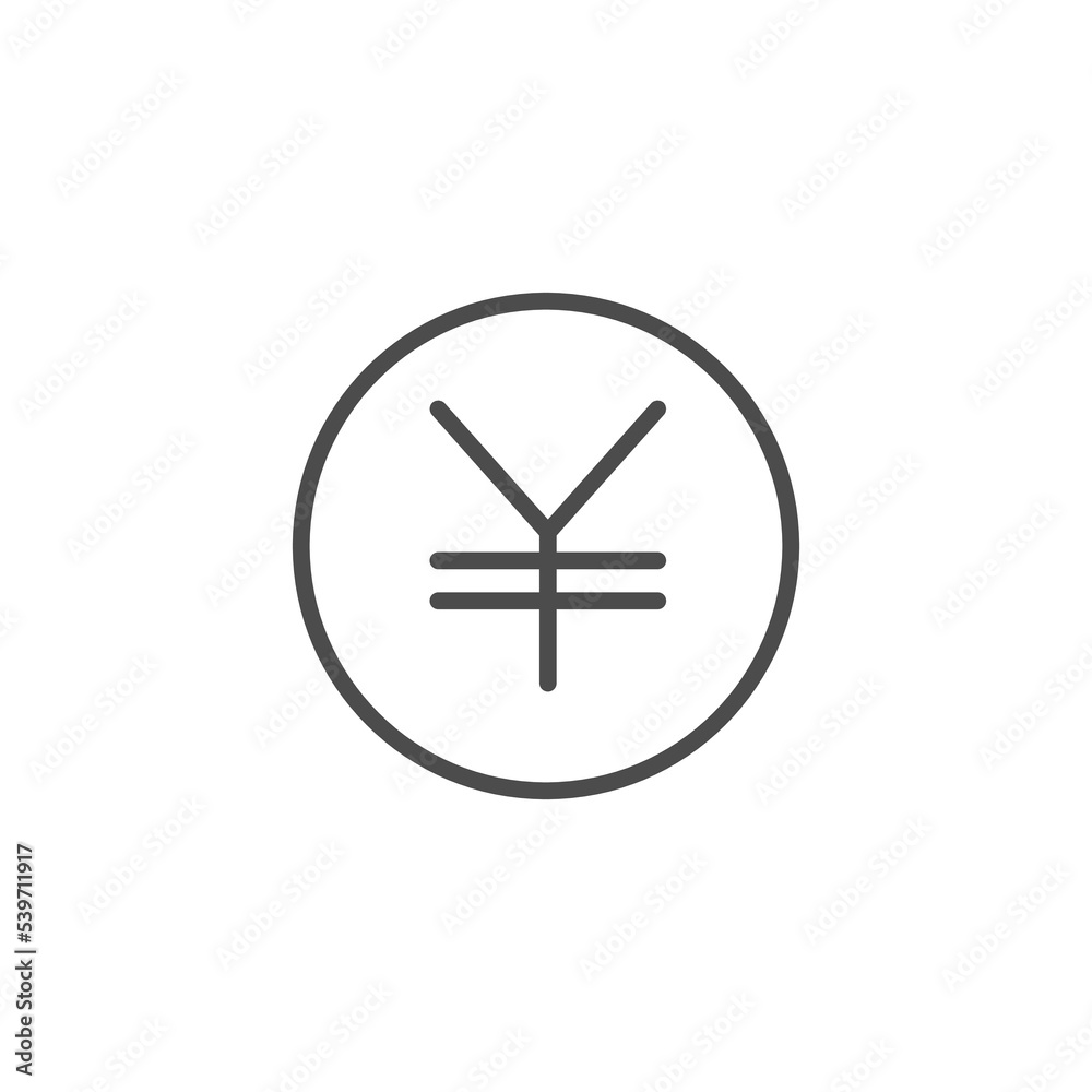 Yuan, yen sign. Flat design. Vector illustration. Japanese Yen coin icon on white background