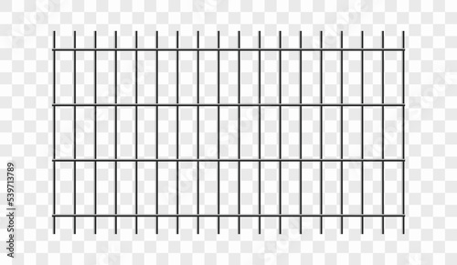 Metal fence. Prison bars. Realistic lattices. Vector illustration isolated on transparent background.