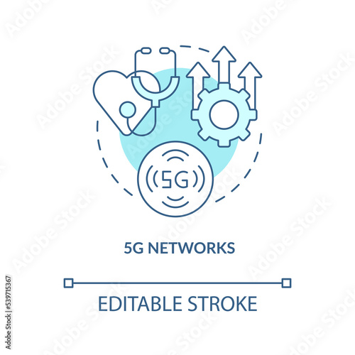 Fifth generation networks in medicine turquoise concept icon. Medical industry trend abstract idea thin line illustration. Isolated outline drawing. Editable stroke. Arial  Myriad Pro-Bold fonts used