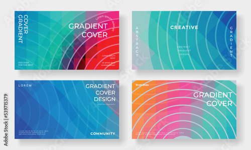 Abstract vibrant gradient cover template. Set of modern poster with colorful, circles, lines, geometric shapes, square grid. Gradient background for brochure, flyer, wallpaper, banner, business card.