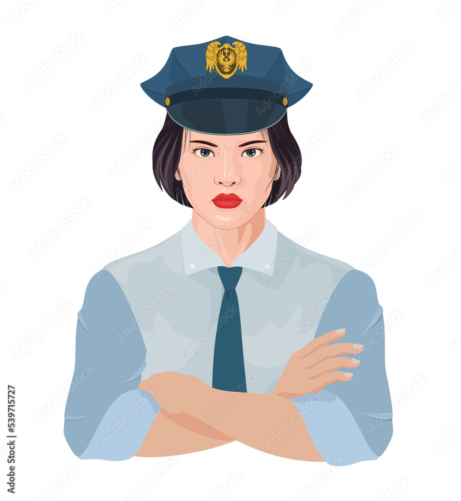 arms folded woman hat illustration transparent background basic police hat
