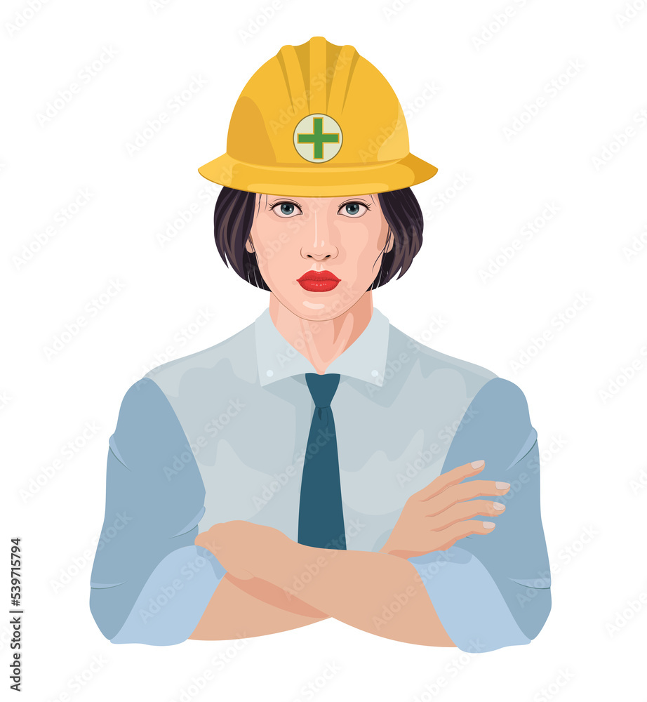 arms folded woman hat illustration transparent background industrial hard hat