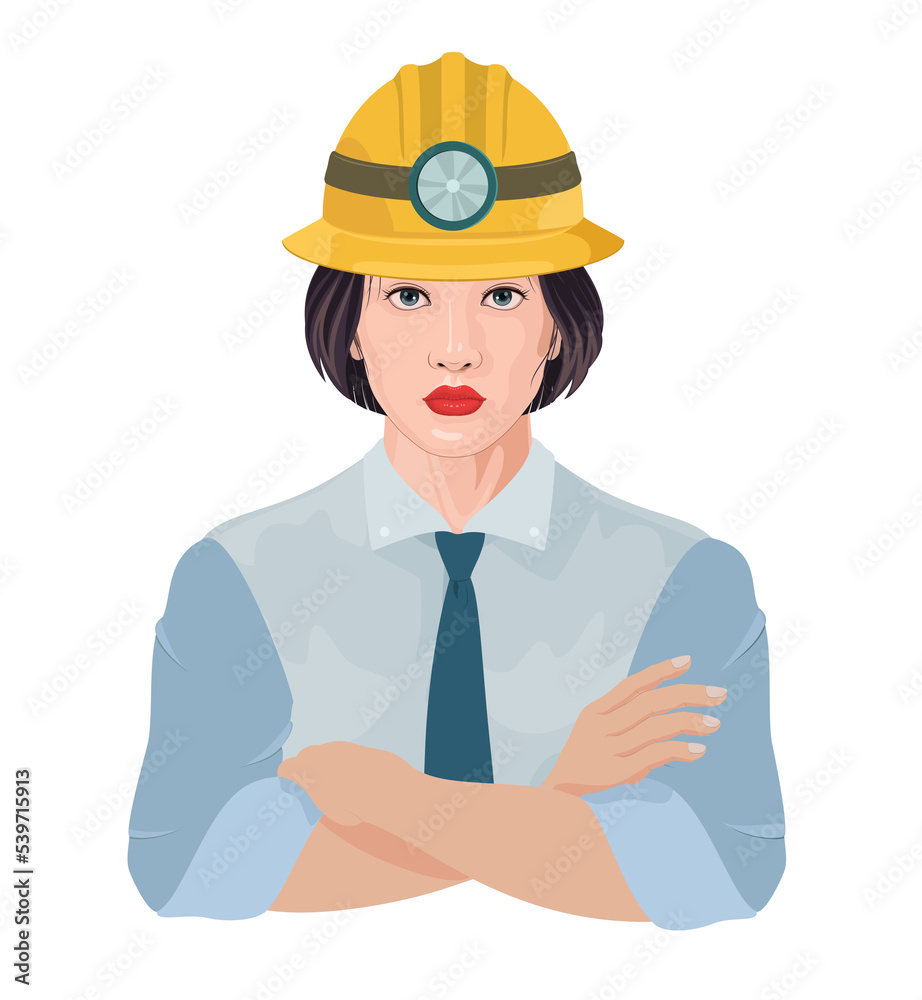 arms folded woman hat illustration transparent background yellow miner hat