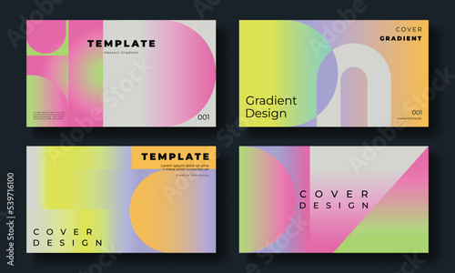 Abstract gradient cover template. Set of modern poster with geometric shapes, circles, squares, vibrant color. Gradient retro background for brochure, flyer, wallpaper, banner, business card.