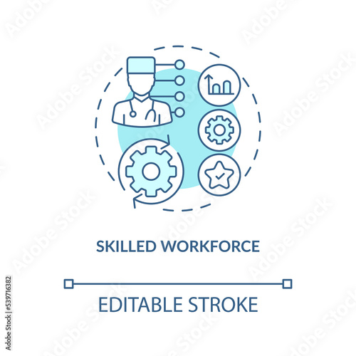 Skilled workforce turquoise concept icon. Competitive advantage in health industry abstract idea thin line illustration. Isolated outline drawing. Editable stroke. Arial, Myriad Pro-Bold fonts used © bsd studio