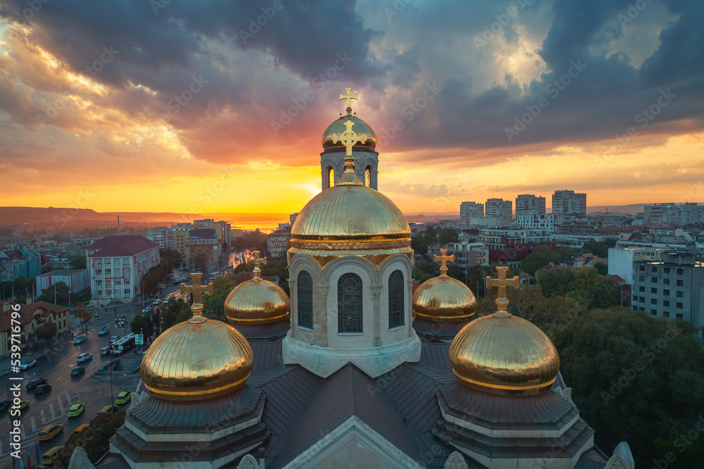 Aerial view of The Cathedral of the Assumption and city centre Varna, Bulgaria