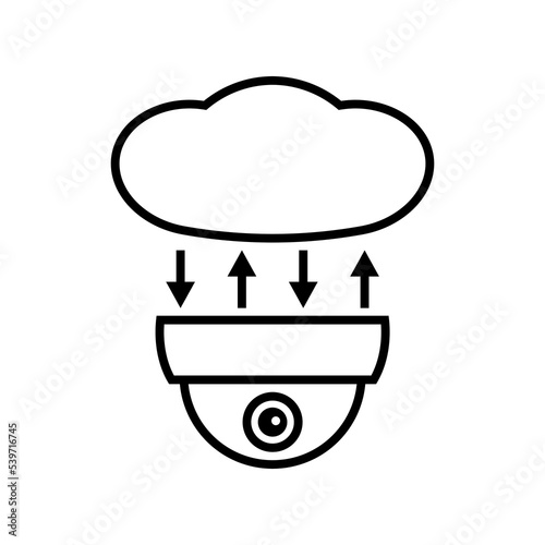 Cloud camera icon. Upload, download and data storage. CCTV, security ceiling video doom camera, surveillance. Vector illustration.