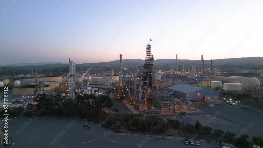 Aerial view of Shell Refinery in Martinez as smoke pollutes the air, Contra Costa County California Aerial view of Shell Refinery in Martinez as smoke pollutes the air, Contra Costa County California