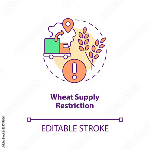 Wheat supply restriction concept icon. Regulate food inflation. Harvest shortage abstract idea thin line illustration. Isolated outline drawing. Editable stroke. Arial, Myriad Pro-Bold fonts used