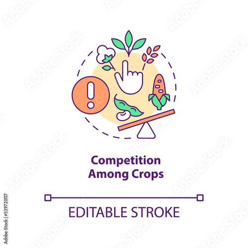 Competition among crops concept icon. Choose profitable plant. Harvest income risk abstract idea thin line illustration. Isolated outline drawing. Editable stroke. Arial  Myriad Pro-Bold fonts used