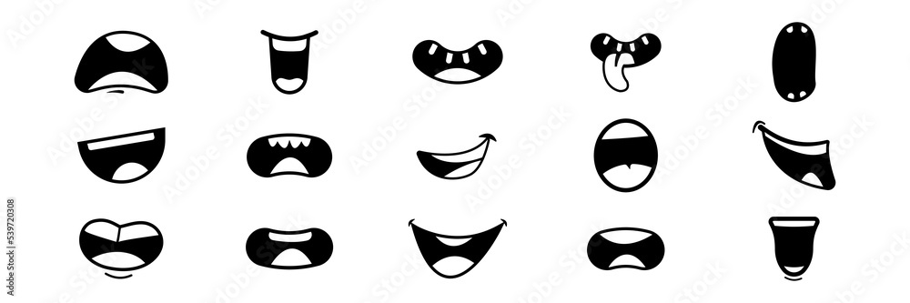 Doodle smile cartoon mouth with different face expression. Vector  illustration Stock Vector | Adobe Stock